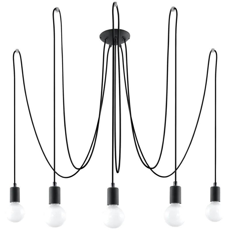 Suspension EDISON 5, acier/câble textile noir, E27 - Pas cher