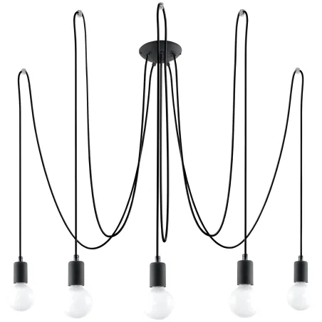 Suspension EDISON 5, acier/câble textile noir, E27 - Pas cher