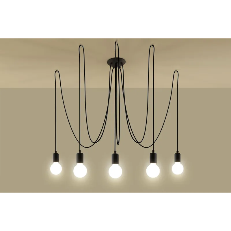 Suspension EDISON 5, acier/câble textile noir, E27 - Pas cher