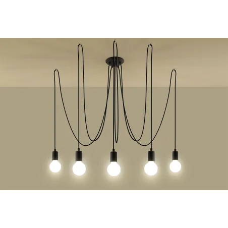Suspension EDISON 5, acier/câble textile noir, E27 - Pas cher