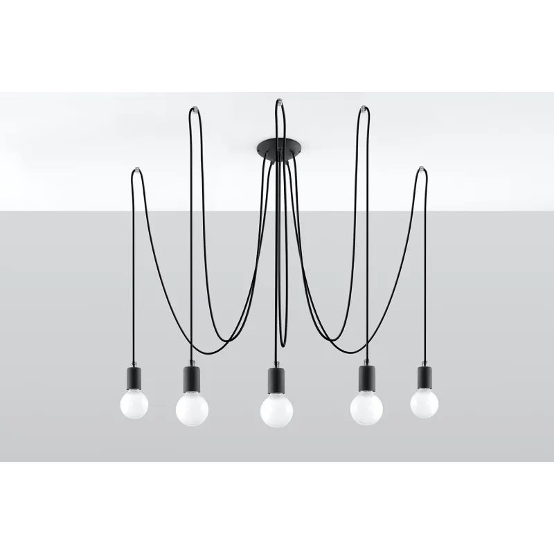 Suspension EDISON 5, acier/câble textile noir, E27 - Pas cher