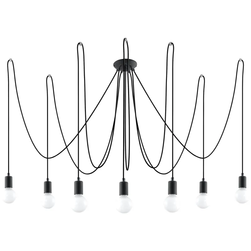 Suspension EDISON 7, acier/câble textile noir, E27 - Pas cher