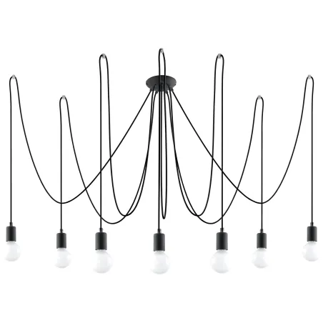 Suspension EDISON 7, acier/câble textile noir, E27 - Pas cher