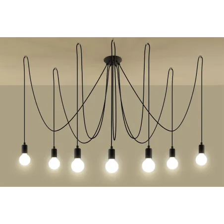 Suspension EDISON 7, acier/câble textile noir, E27 - Pas cher