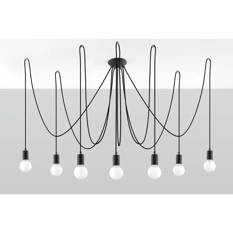 Suspension EDISON 7, acier/câble textile noir, E27 - Pas cher