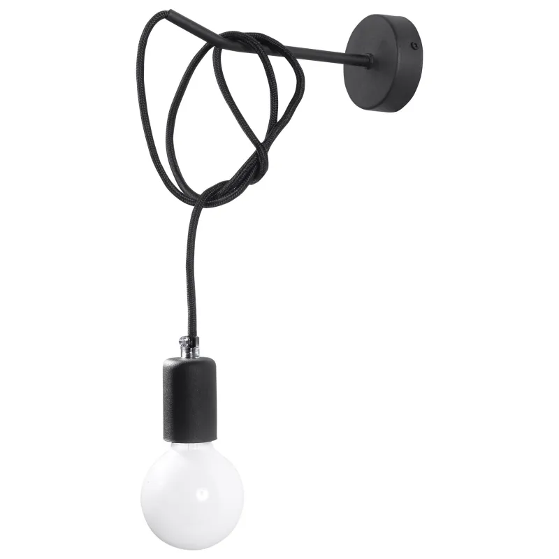 Applique EDISON, acier/câble textile noir, E27 - Pas cher