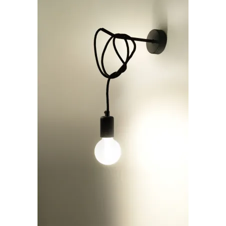 Applique EDISON, acier/câble textile noir, E27 - Pas cher