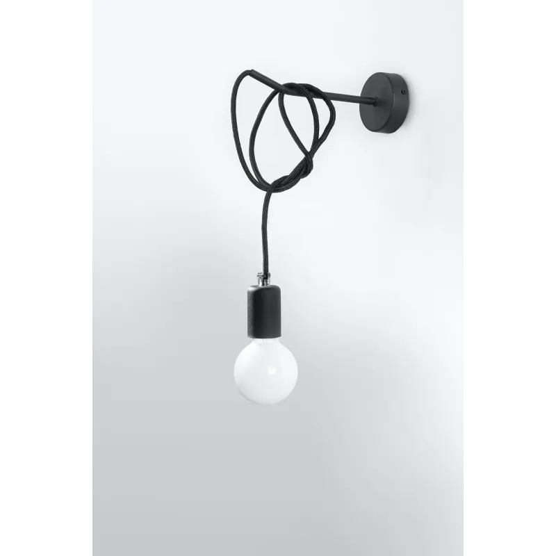 Applique EDISON, acier/câble textile noir, E27 - Pas cher