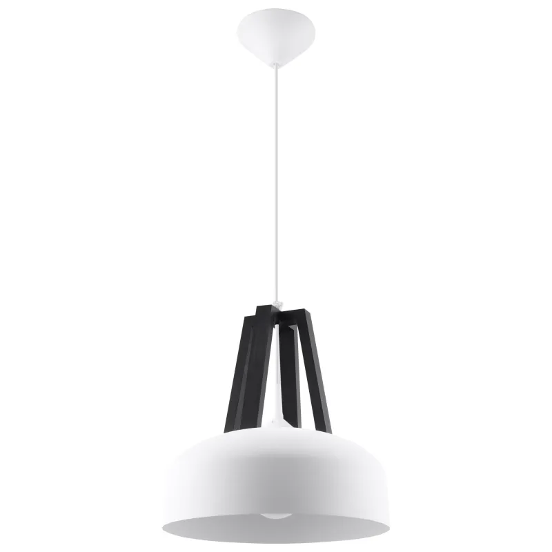 Suspension CASCO, acier/bois/plastique, blanc/noir, E27 - Pas cher