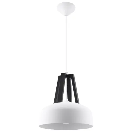 Suspension CASCO, acier/bois/plastique, blanc/noir, E27 - Pas cher