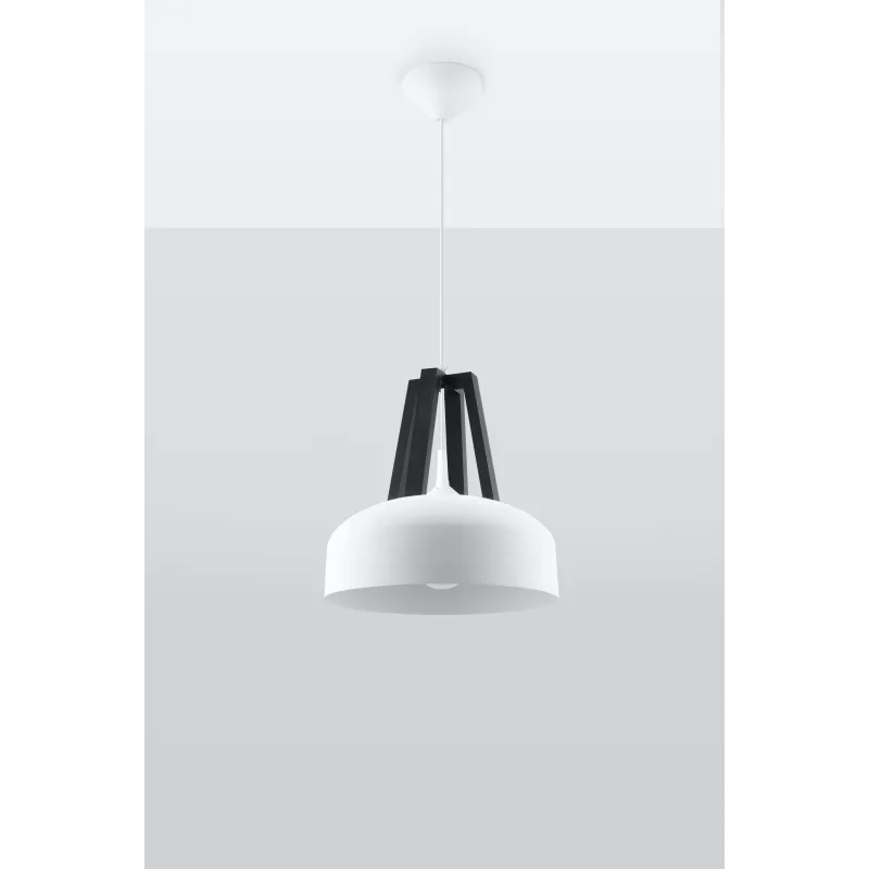 Suspension CASCO, acier/bois/plastique, blanc/noir, E27 - Pas cher