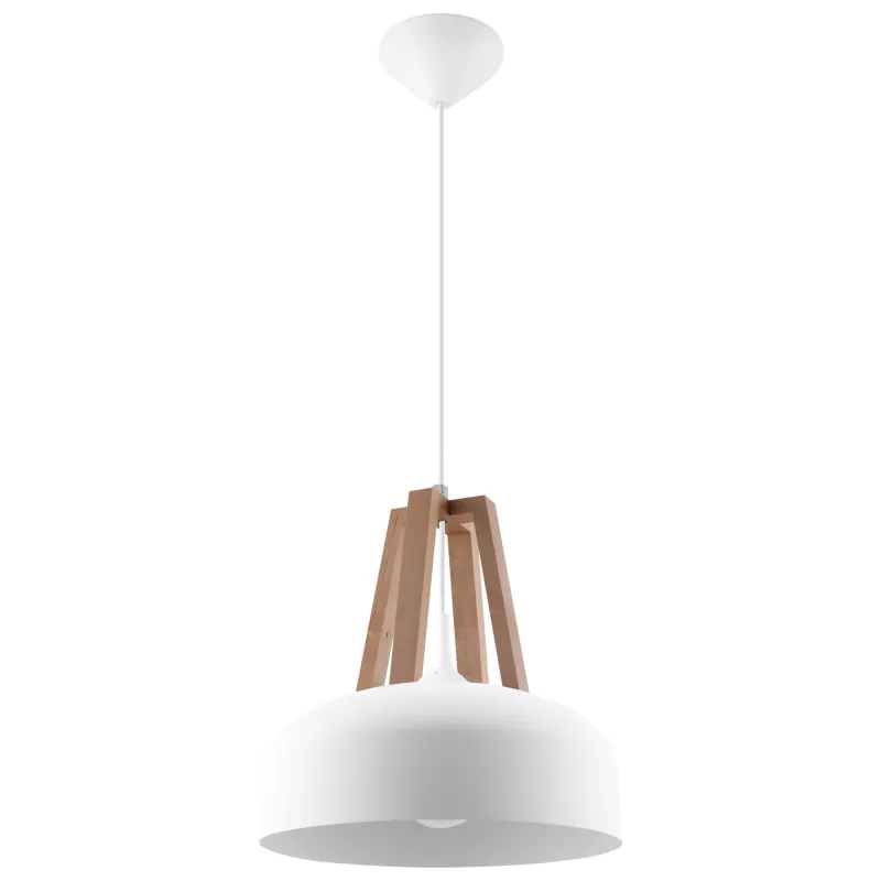 Suspension CASCO, acier/bois/plastique, blanc/bois naturel, E27 - P...