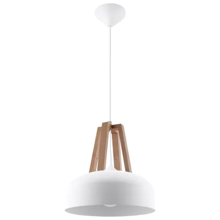 Suspension CASCO, acier/bois/plastique, blanc/bois naturel, E27 - P...