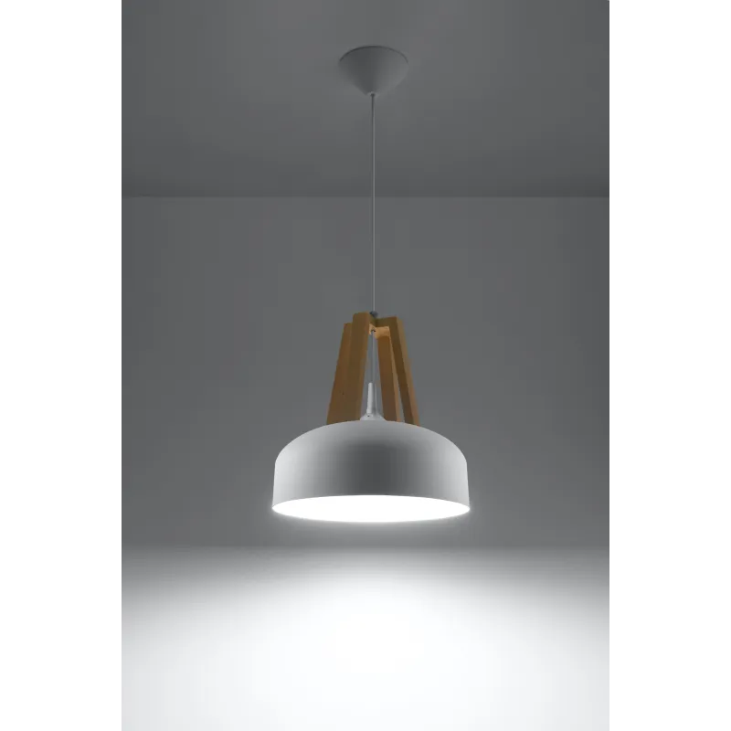 Suspension CASCO, acier/bois/plastique, blanc/bois naturel, E27 - P...