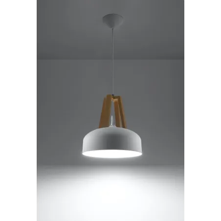 Suspension CASCO, acier/bois/plastique, blanc/bois naturel, E27 - P...