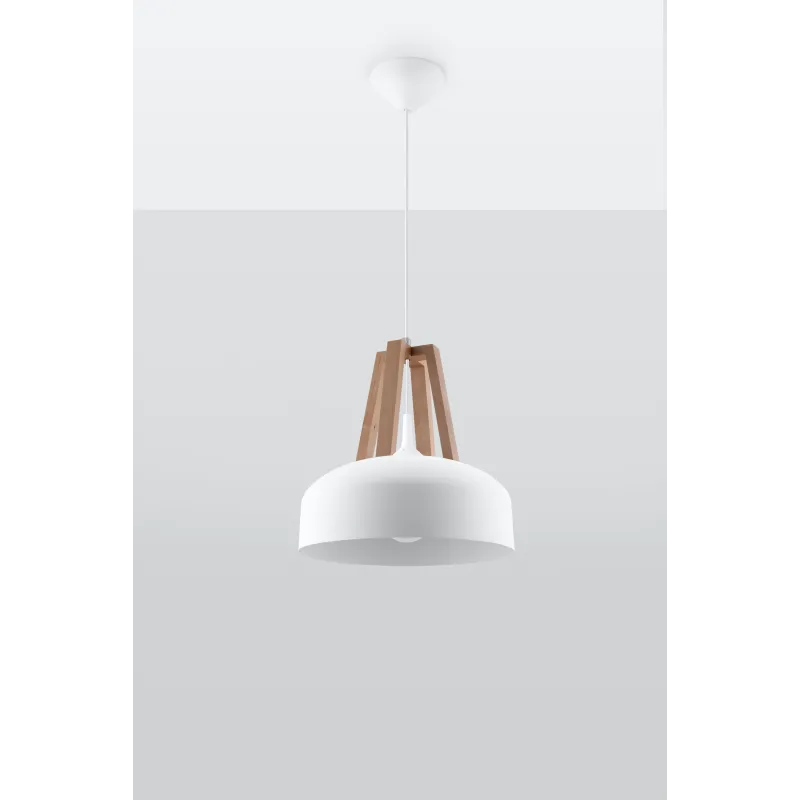 Suspension CASCO, acier/bois/plastique, blanc/bois naturel, E27 - P...
