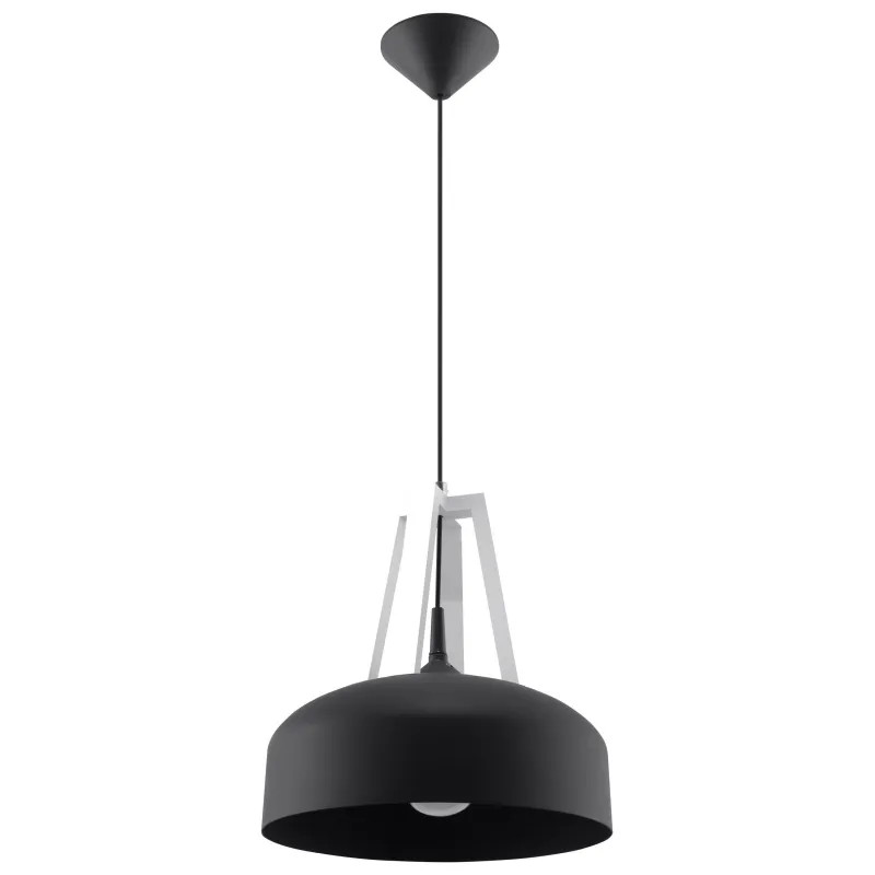 Suspension CASCO, acier/bois/plastique, noir/blanc, E27 - Pas cher