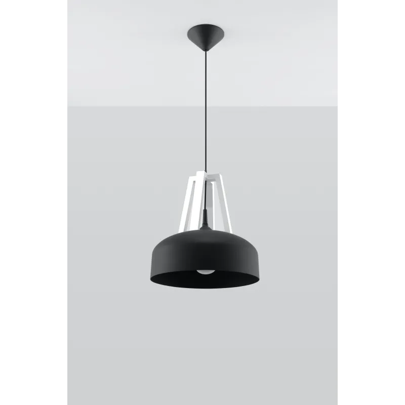 Suspension CASCO, acier/bois/plastique, noir/blanc, E27 - Pas cher