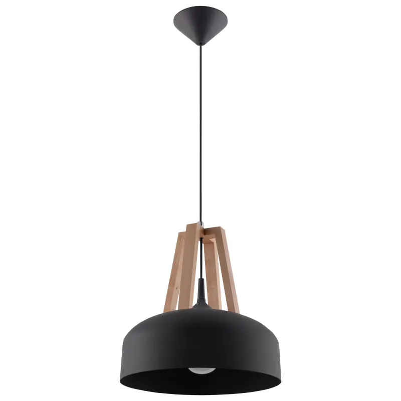 Suspension CASCO, acier/bois/plastique, noir/bois naturel, E27 - Pa...
