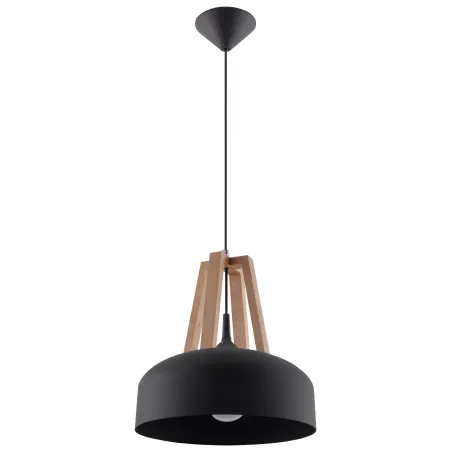 Suspension CASCO, acier/bois/plastique, noir/bois naturel, E27 - Pa...