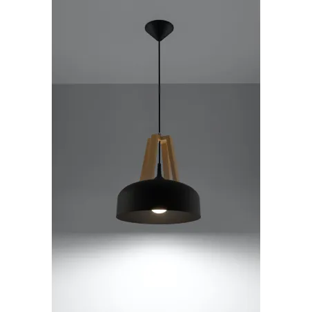 Suspension CASCO, acier/bois/plastique, noir/bois naturel, E27 - Pa...