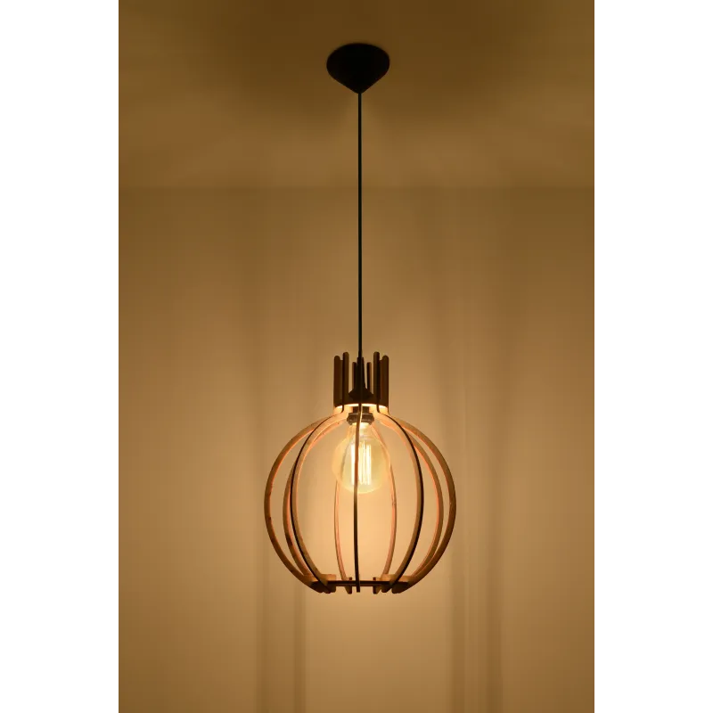 Suspension ARANCIA, bois/plastique, bois naturel/noir, E27 - Pas cher