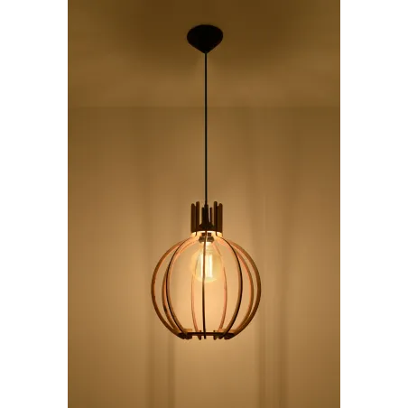 Suspension ARANCIA, bois/plastique, bois naturel/noir, E27 - Pas cher