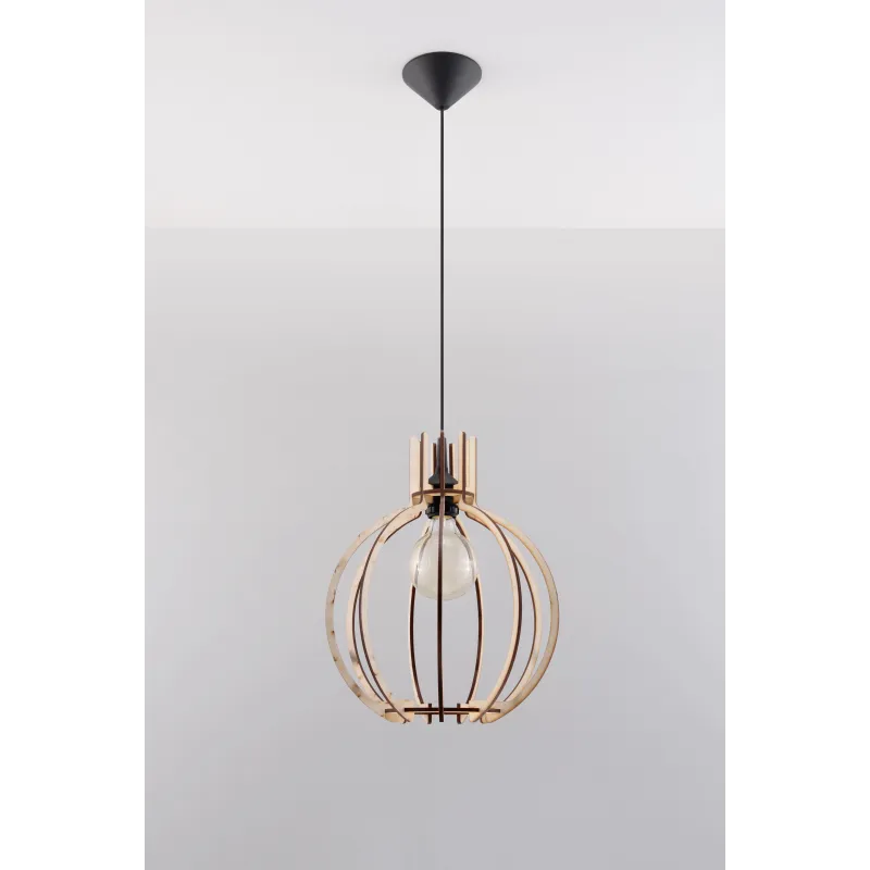 Suspension ARANCIA, bois/plastique, bois naturel/noir, E27 - Pas cher
