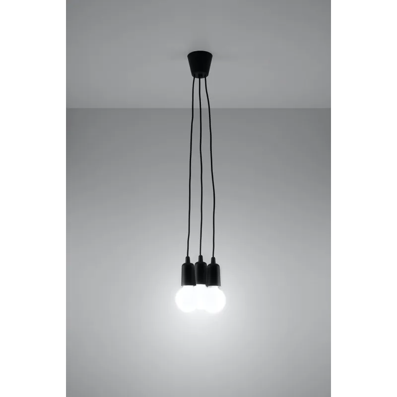 Suspension DIEGO 3, PVC noir, E27 - Pas cher