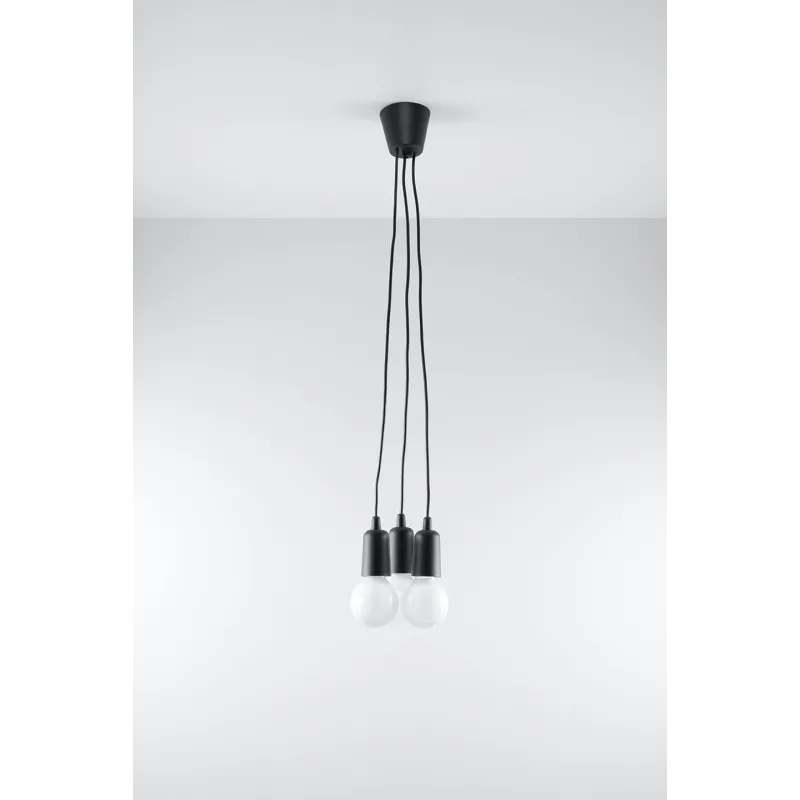 Suspension DIEGO 3, PVC noir, E27 - Pas cher