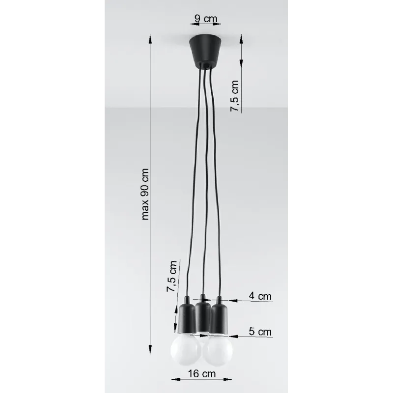 Suspension DIEGO 3, PVC noir, E27 - Pas cher