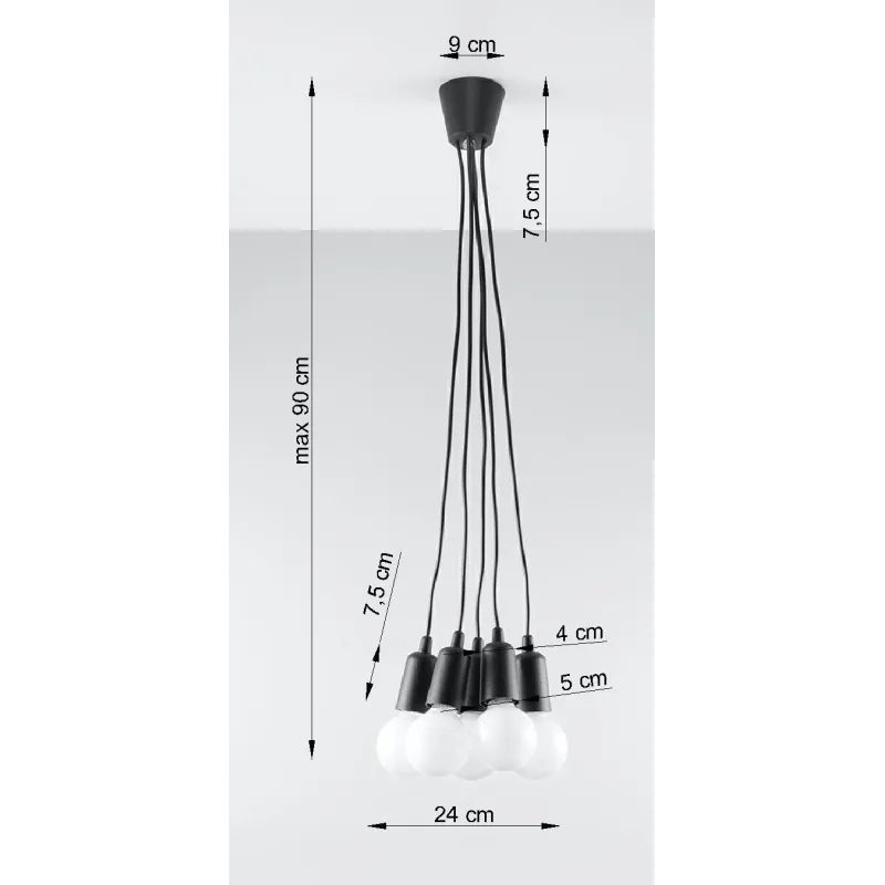 Suspension DIEGO 5, PVC noir, E27 - Pas cher