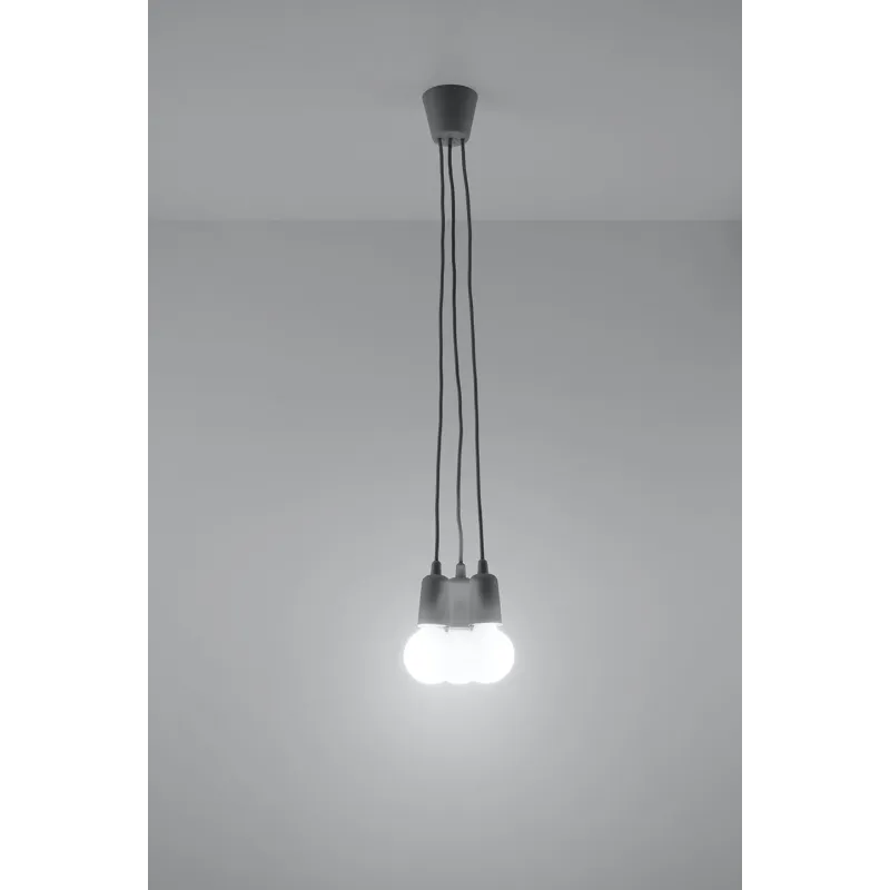 Suspension DIEGO 3, PVC gris, E27 - Pas cher