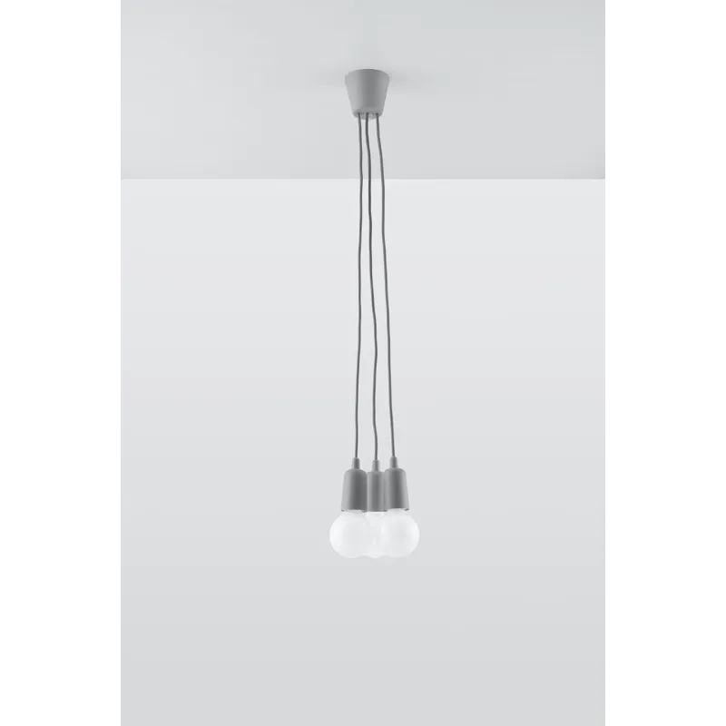 Suspension DIEGO 3, PVC gris, E27 - Pas cher
