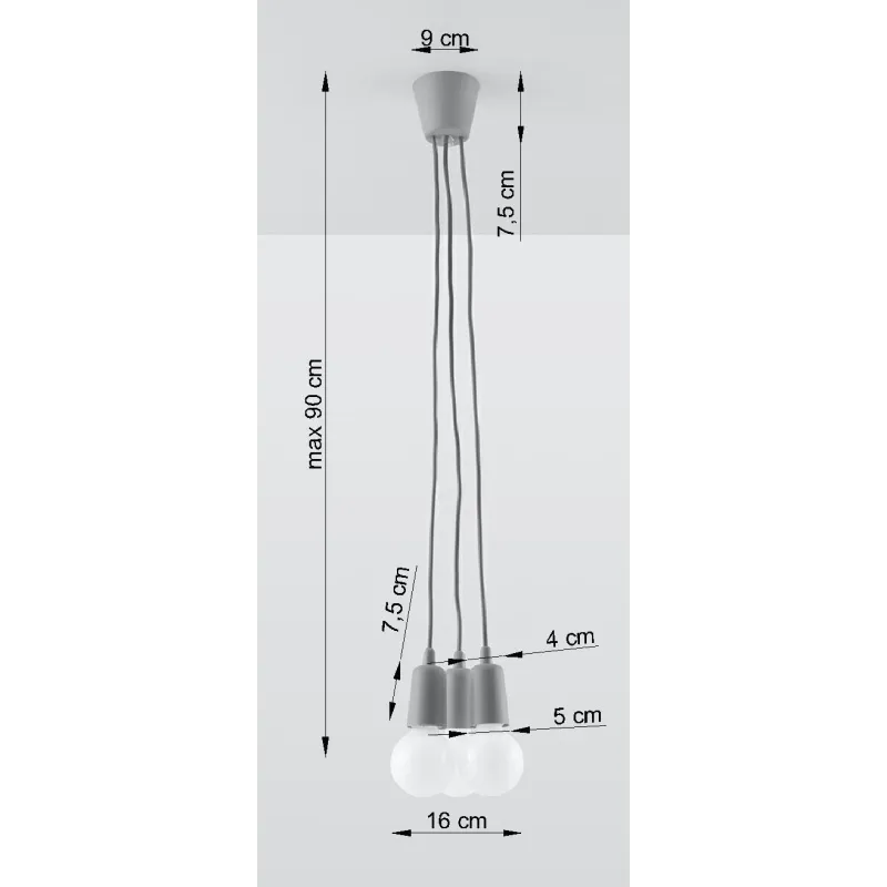 Suspension DIEGO 3, PVC gris, E27 - Pas cher