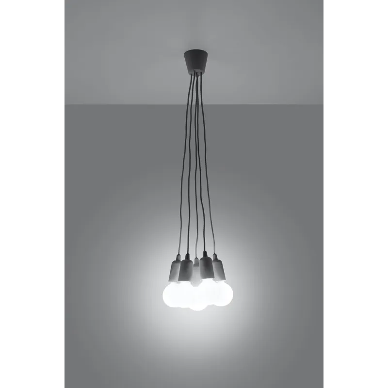 Suspension DIEGO 5, PVC gris, E27 - Pas cher