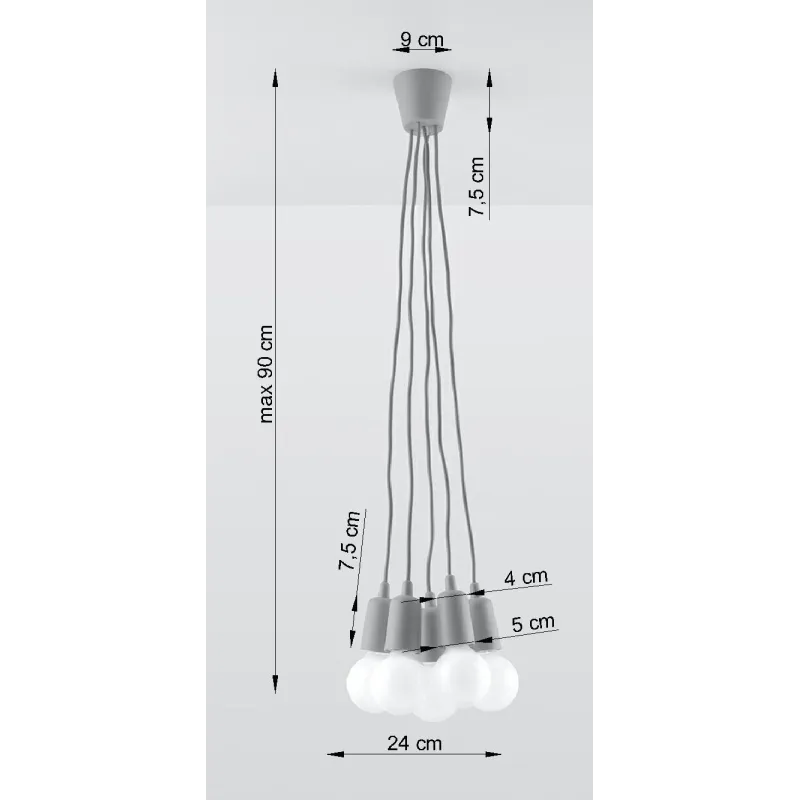Suspension DIEGO 5, PVC gris, E27 - Pas cher
