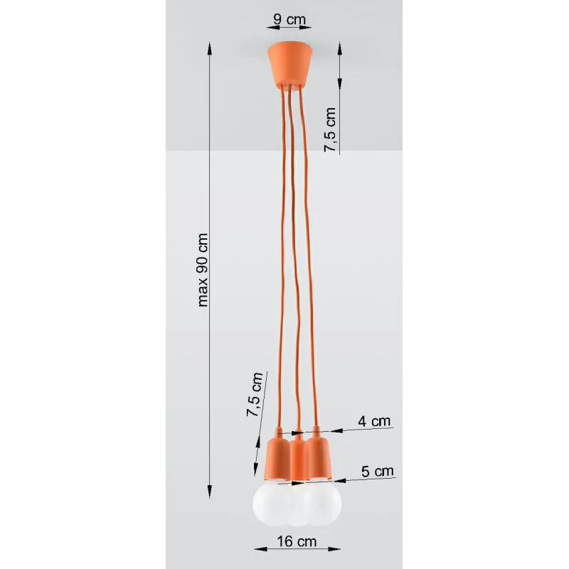 Suspension DIEGO 3, PVC orange, E27 - Pas cher