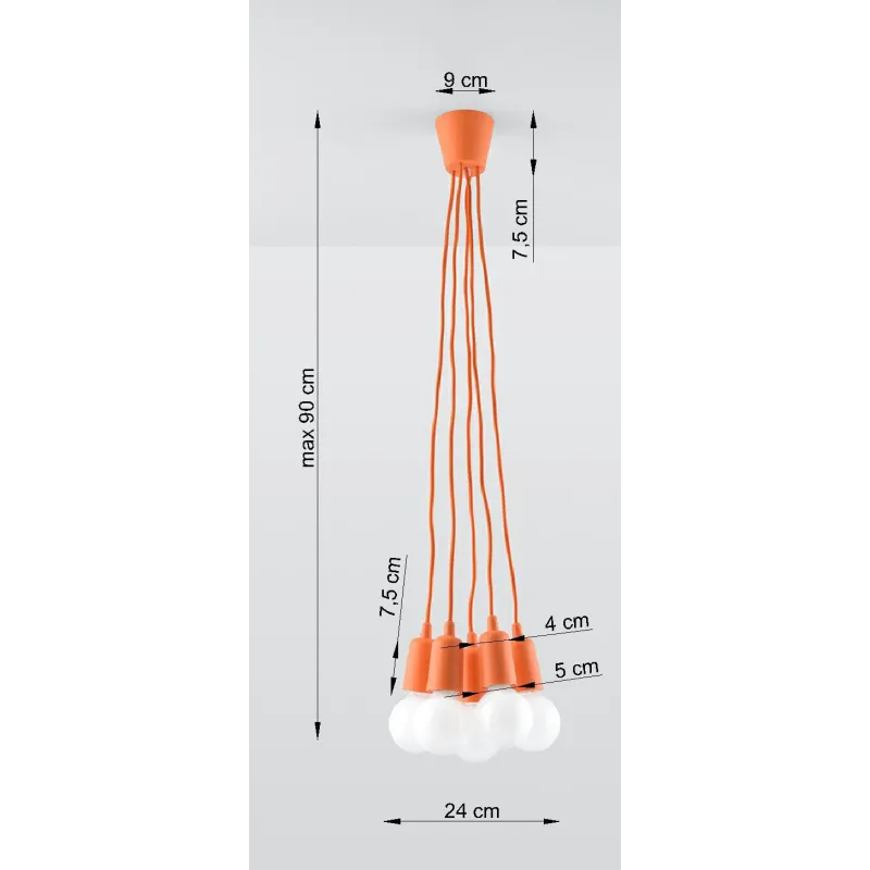 Suspension DIEGO 5, PVC orange, E27 - Pas cher