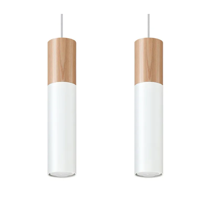 Suspension PABLO 2, acier/bois, blanc/naturel, GU10 - Pas cher