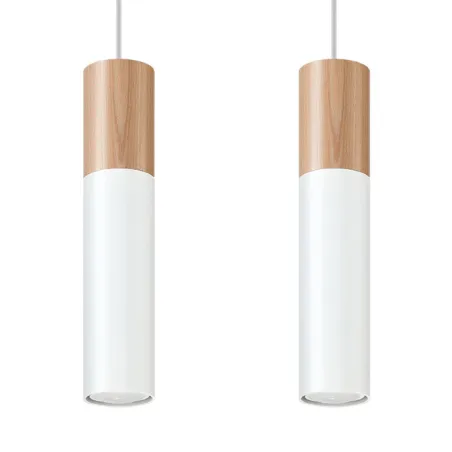 Suspension PABLO 2, acier/bois, blanc/naturel, GU10 - Pas cher