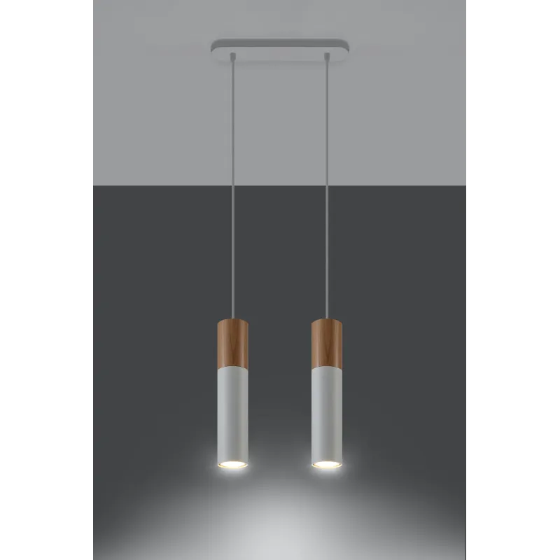 Suspension PABLO 2, acier/bois, blanc/naturel, GU10 - Pas cher