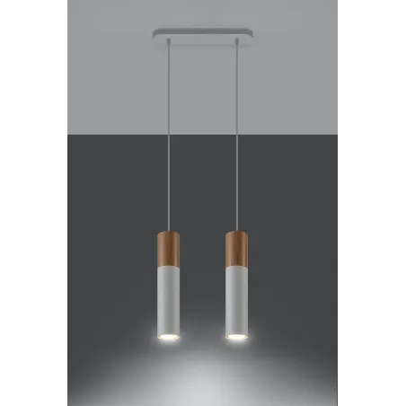 Suspension PABLO 2, acier/bois, blanc/naturel, GU10 - Pas cher