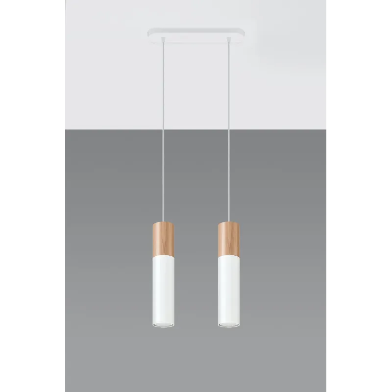 Suspension PABLO 2, acier/bois, blanc/naturel, GU10 - Pas cher