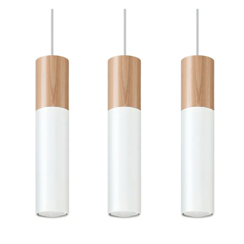 Suspension PABLO 3, acier/bois, blanc/naturel, GU10 - Pas cher