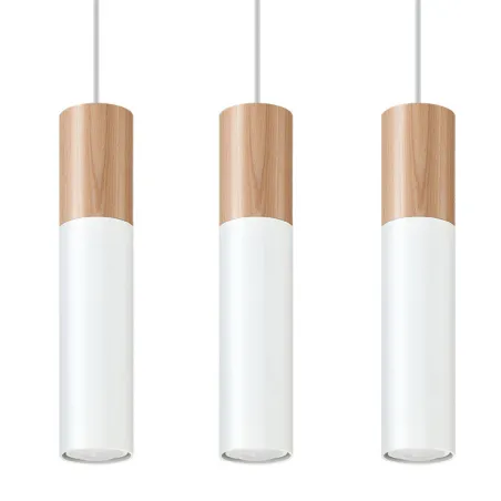 Suspension PABLO 3, acier/bois, blanc/naturel, GU10 - Pas cher