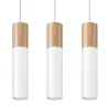 Suspension PABLO 3, acier/bois, blanc/naturel, GU10 - Pas cher