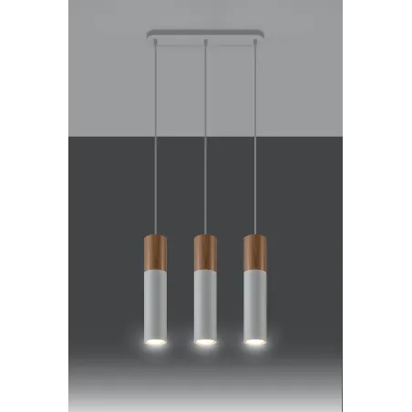 Suspension PABLO 3, acier/bois, blanc/naturel, GU10 - Pas cher