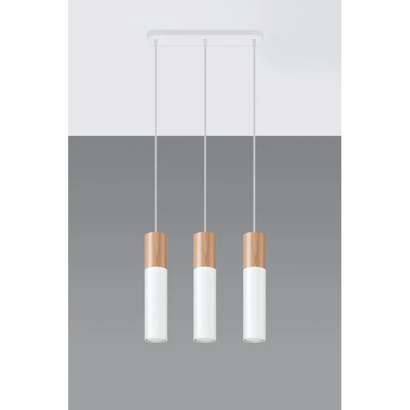 Suspension PABLO 3, acier/bois, blanc/naturel, GU10 - Pas cher