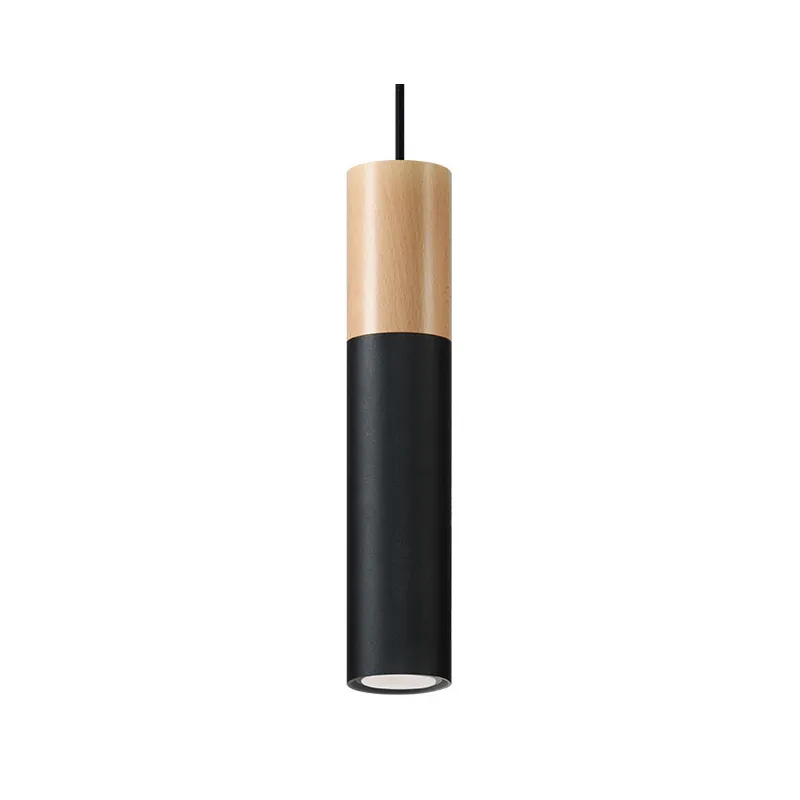 Suspension PABLO, acier/bois, noir/naturel, GU10 - Pas cher